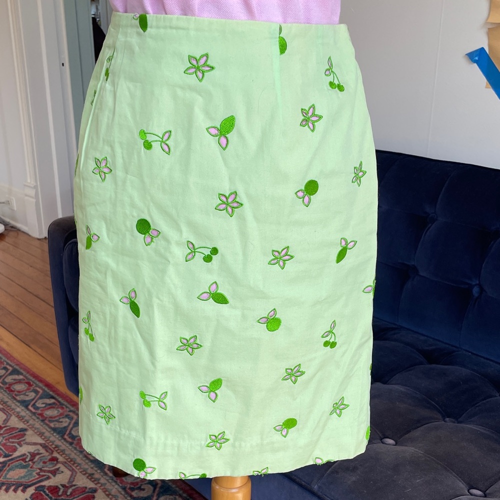 Lilly Pulitzer Lime Green & Pink Embroidered Skirt, Sz 4